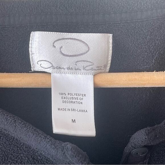 Oscar De La Renta Black Long Sleeve Henley Fleece Top Women’s size M - Picture 4 of 5